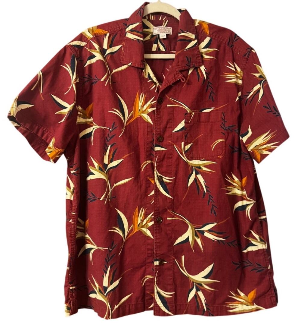 Wallace & Barnes Rust Bird of Paradise Tropical Print Camp Shirt Size XL Cotton
